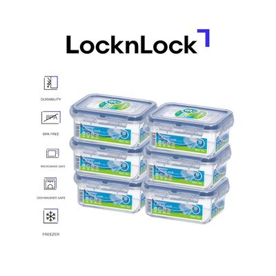 LocknLock Food Container Rectangle 180ml – Pack of 6 | Airtight, BPA-Free, Eco-Friendly & Microwave Safe