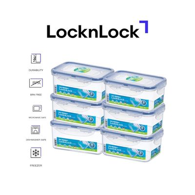 LocknLock Food Container Rectangle 1.1L – Pack of 6 | Airtight, BPA-Free, Eco-Friendly, Microwave & Freezer Safe