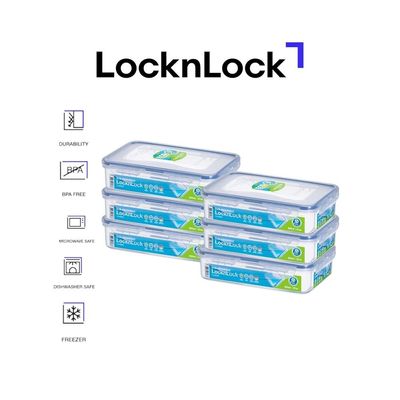 LocknLock Food Container Rectangle 800ml – Pack of 6 | Airtight, BPA-Free, Eco-Friendly, Microwave & Freezer Safe