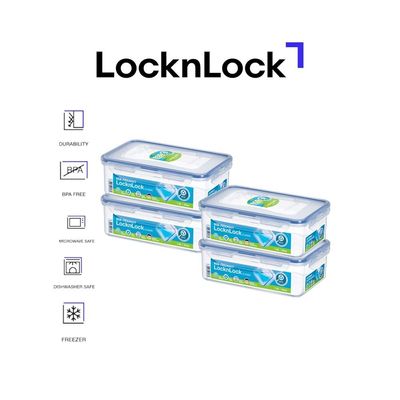 LocknLock Food Container Rectangle 1L – Pack of 4 | Airtight, BPA-Free, Eco-Friendly, Microwave & Freezer Safe