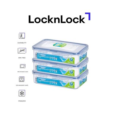 LocknLock Food Container Rectangle 800ml – Pack of 3 | Airtight, BPA-Free, Eco-Friendly, Microwave & Freezer Safe