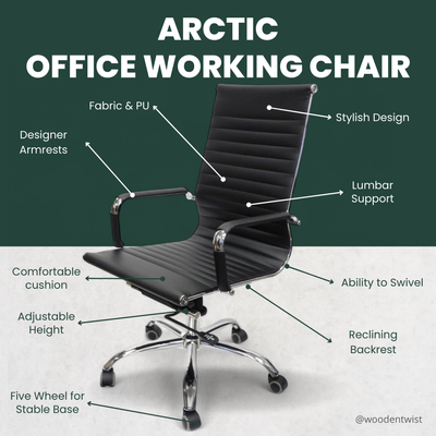 Arctic Height Adjustable Office Chair with 360° Swivel Rocking for Home Office or Desk (Black)