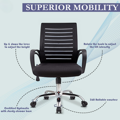 Ergonomic Breathable Mesh Back Office Chair with 360° Swivel Height Adjustable Lever, Rocking Tilt Lock and Thick Cushion Seat