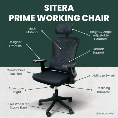 Sitera Prime 360° Swivel Office Chair with Lumbar Support, Reclining High Back (Black)