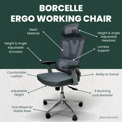 Brocelle Egro Working Office Chair with 360° Swivel & Recline Mesh Chair (Grey)