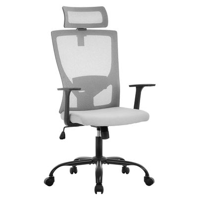 Office Desk Chair Adjustable Height Nylon 360° Swivel Mesh Backrest Firm Armrest and Head Pillow for Ultimate Comfort and Style (Grey)