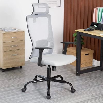Office Desk Chair Adjustable Height Nylon 360° Swivel Mesh Backrest Firm Armrest and Head Pillow for Ultimate Comfort and Style (Grey)