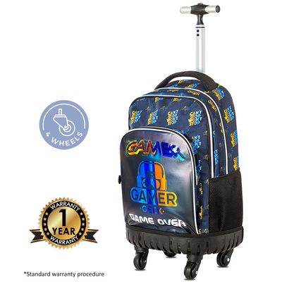 Eazy Kids 18" 4-Wheel Trolley School Set w/ Lunch Bag and Pencil case â€“ Gamer Edition