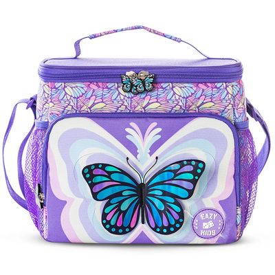 Eazy Kids 18" Set of 3 Backpack w/ Lunch Bag and Pencil Case - 3D Butterfly Purple