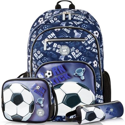 Eazy Kids 18" Set of 3 Backpack w/ Lunch Bag and Pencil Case - Football