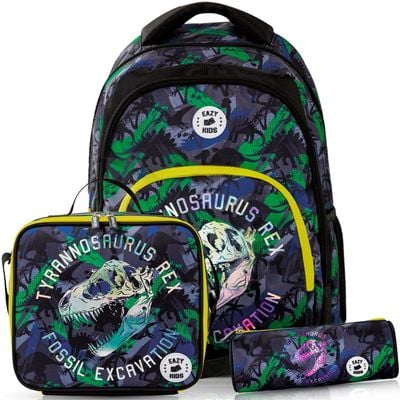Eazy Kids 17" Set of 3 Backpack w/ Lunch Bag and Pencil Case - T-Rex 