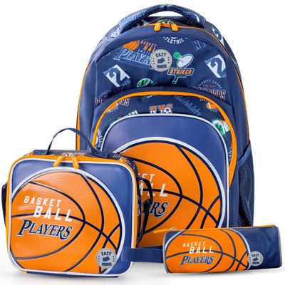 Eazy Kids 18" Set of 3 Backpack w/ Lunch Bag and Pencil Case - Basket Ball