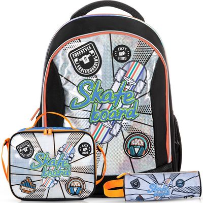 Eazy Kids 17" Set of 3 Backpack w/ Lunch Bag and Pencil Case - Skate Board