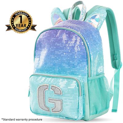 Eazy Kids 17" Set of 3 Backpack w/ Lunch Bag and Pencil Case - Girl Glitter Green