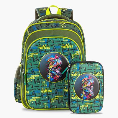 Eazy Kids School Bag w/ Pencil Case 16" - Dino Green