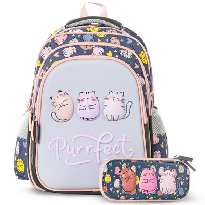 Eazy Kids School Bag w/ Pencil Case 16" - Purrfect Grey