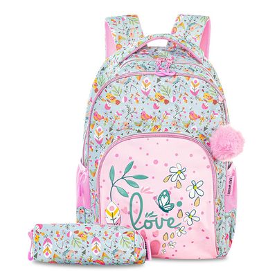 Eazy Kids 17" School Bag Set of 2 w/ Pencil Pouch - Love Pink