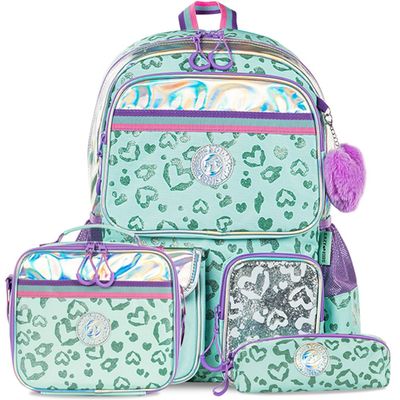 Eazy Kids 17" School Bag Set of 3 w/ Lunch Bag and Pencil Pouch - Love Green