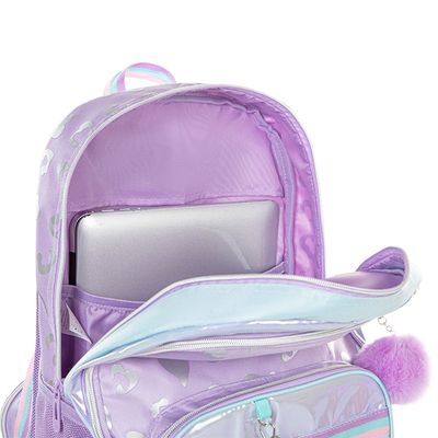 Eazy Kids 4-wheel Trolley 17" School Bag Set of 3 w/ Lunch Bag and Pencil Pouch - Love Purple