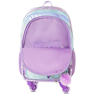 Eazy Kids 4-wheel Trolley 17" School Bag Set of 3 w/ Lunch Bag and Pencil Pouch - Love Purple