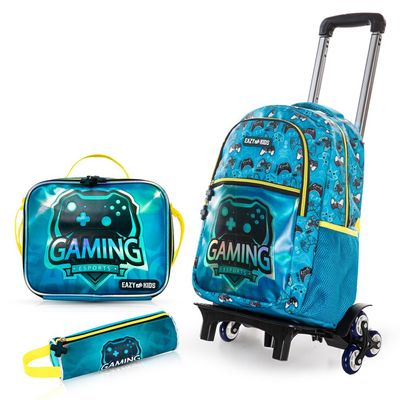 Eazy Kids 16" Set of 4 Backpack w/ Trolley, Lunch Bag and Pencil Case - Gaming