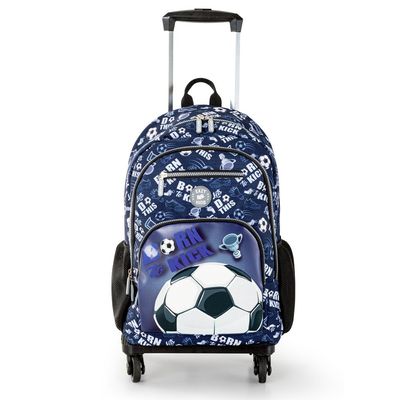 Eazy Kids 18" Set of 4 Backpack w/ 4 Wheel Trolley, Lunch Bag and Pencil Case - Football