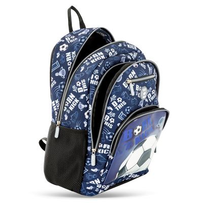 Eazy Kids 18" Set of 4 Backpack w/ 4 Wheel Trolley, Lunch Bag and Pencil Case - Football
