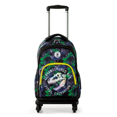 Eazy Kids 17" Set of 4 Backpack w/ 4 Wheel Trolley, Lunch Bag and Pencil Case - T-Rex 