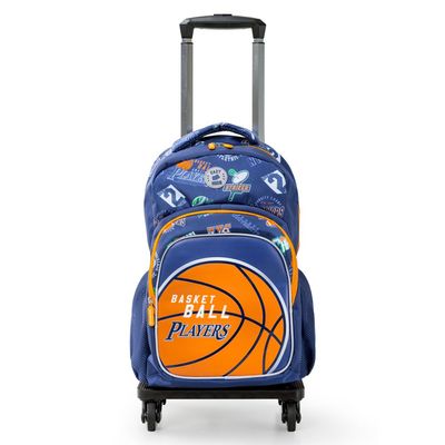 Eazy Kids 18" Set of 4 Backpack w/ 4 Wheel Trolley, Lunch Bag and Pencil Case - Basket Ball
