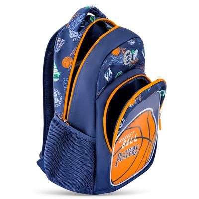 Eazy Kids 18" Set of 4 Backpack w/ 4 Wheel Trolley, Lunch Bag and Pencil Case - Basket Ball