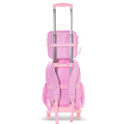Eazy Kids 17" Set of 4 Backpack w/ 4 Wheel Trolley, Lunch Bag and Pencil Case - Sugar Pop Pink