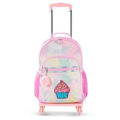 Eazy Kids 17" Set of 4 Backpack w/ 4 Wheel Trolley, Lunch Bag and Pencil Case - Sugar Pop Pink