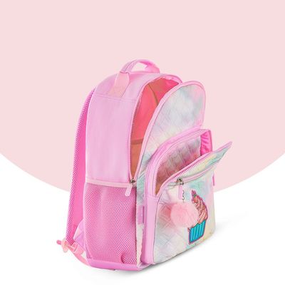 Eazy Kids 17" Set of 4 Backpack w/ 4 Wheel Trolley, Lunch Bag and Pencil Case - Sugar Pop Pink