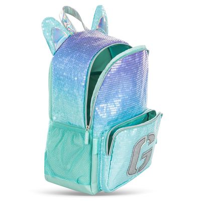 Eazy Kids 17" Set of 4 Backpack w/ 4 Wheel Trolley, Lunch Bag and Pencil Case - Girl Glitter Green