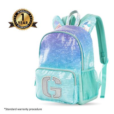 Eazy Kids 17" Set of 4 Backpack w/ 4 Wheel Trolley, Lunch Bag and Pencil Case - Girl Glitter Green