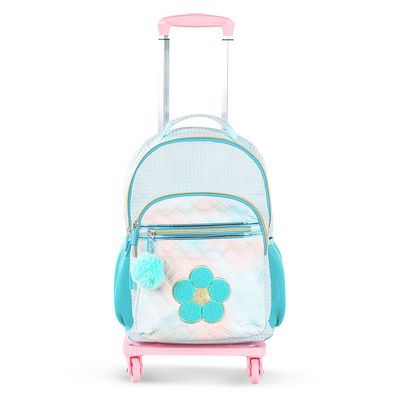 Eazy Kids 18" Set of 4 Backpack w/ 4 Wheel Trolley, Lunch Bag and Pencil Case - Flora Green