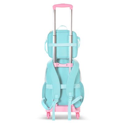 Eazy Kids 18" Set of 4 Backpack w/ 4 Wheel Trolley, Lunch Bag and Pencil Case - Flora Green