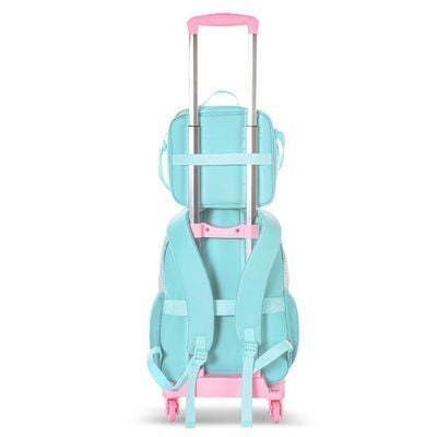 Eazy Kids 18" Set of 4 Backpack w/ 4 Wheel Trolley, Lunch Bag and Pencil Case - Flora Green