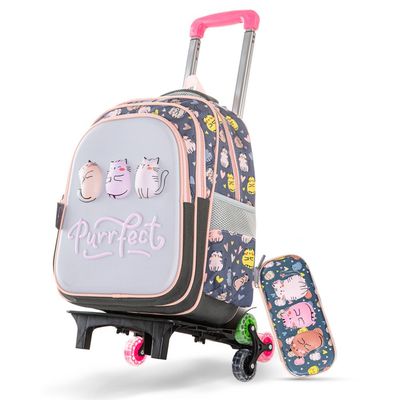 Eazy Kids School Bag w/ Trolley, Pencil Case 16" - Purrfect Grey