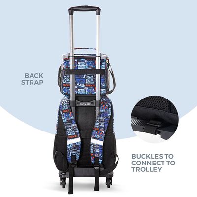Eazy Kids 18" Set of 4 Backpack w/ 4 Wheel Trolley, Lunch Bag and Pencil Case - Car Racing