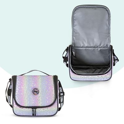 Eazy Kids 17" School Bag Set of 4 w/ 4 Wheel Trolley, Lunch Bag and Pencil Case - Good Vibes - Silver