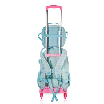 Eazy Kids 17" School Bag Set of 4 w/ 4 Wheel Trolley, Lunch Bag and Pencil Pouch - Little Daisy Green