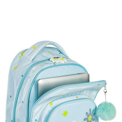 Eazy Kids 17" School Bag Set of 4 w/ 4 Wheel Trolley, Lunch Bag and Pencil Pouch - Little Daisy Green