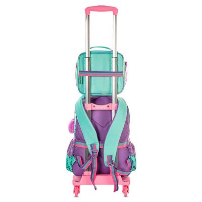 Eazy Kids 17" School Bag Set of 4 w/ 4 Wheel Trolley, Lunch Bag and Pencil Pouch - Love Green