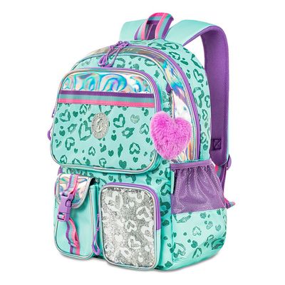 Eazy Kids 17" School Bag Set of 4 w/ 4 Wheel Trolley, Lunch Bag and Pencil Pouch - Love Green