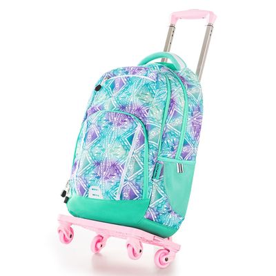 Eazy Kids 18" School Bag w/ 4 Wheel Trolley - Geometrical Green