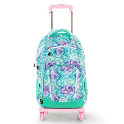 Eazy Kids 18" School Bag w/ 4 Wheel Trolley - Geometrical Green
