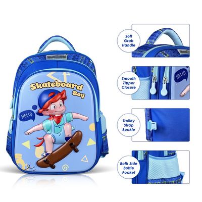 Nova Kids 3D School Bag w/ Trolley - Skater Blue, 16.5"