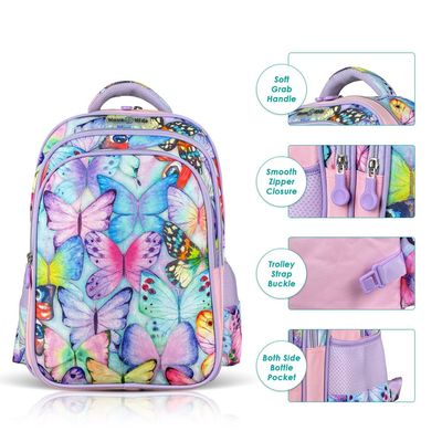 Nova Kids School Bag w/ Trolley - Butterfly Purple, 17.5"