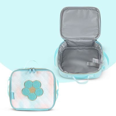 Eazy Kids 18" Set of 9 Backpack w/ 4 Wheel Trolley, Lunch Bag and Pencil Case - Flora Green